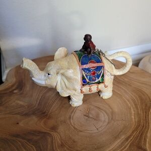 Elephant Teapot with Riding Monkey Porcelain Small Handpainted Nimi EUC